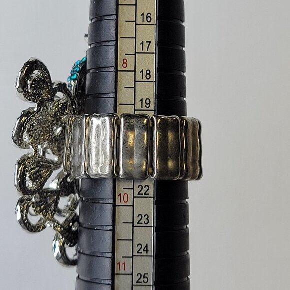 PEACOCK Ring Blue Crystals Stretch Band Ring - Picture 11 of 11